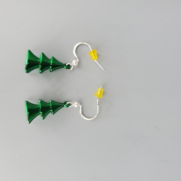 Green Christmas Holiday Pine Tree Earrings - Picture 6 of 8